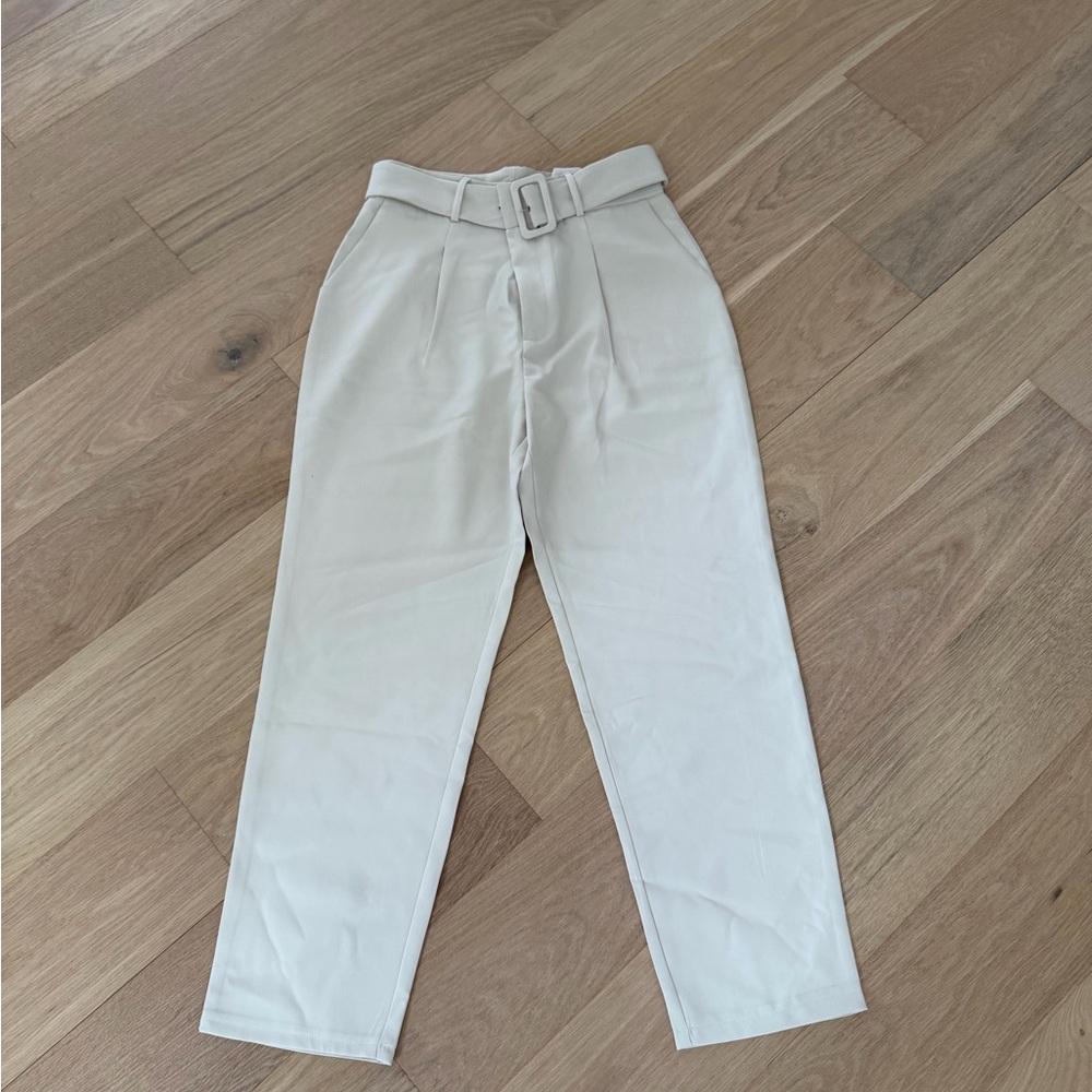 Vici Cream High-Waisted Pants with Belt